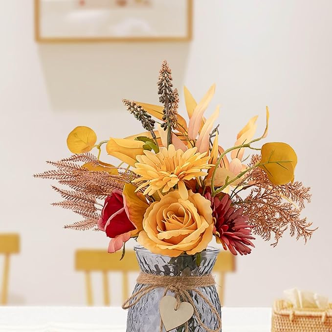 Leftover Fake Fall Flowers in Vase,Fall Flower Arrangements,Fall Floral Arrangement,Fall Table Decor,Fall Centerpieces for Tables,Fall Kitchen Decor,Fall Coffee Table Decor