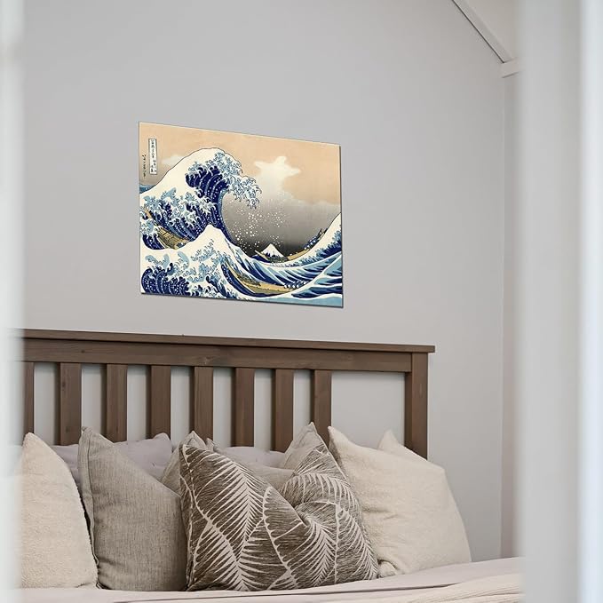 The Great Wave Off Kanagawa Japanese Bathroom Canvas Wall Art Famous Painting Print for Nursery Bedroom Boy's Room Kitchen Wall Decor Framed 12x16inch