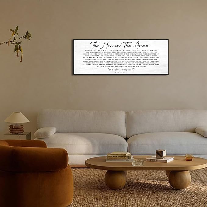 Inspirational Canvas Wall Art: The Man in The Arena Wall Art Prints Framed Motivational Posters 40''×15'',Positive Quotes Office Pictures Wall Decor, Inspirational Gifts for Men Bedroom Decor