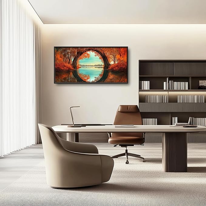 Olivine Autumn Wall Art, Tree Pictures Wall Decor, Autumn Forest Painting, Nature Landscape Canvas Prints, Framed Artwork for Bathroom Bedroom Living Room Office Home Decoration 60"x30"