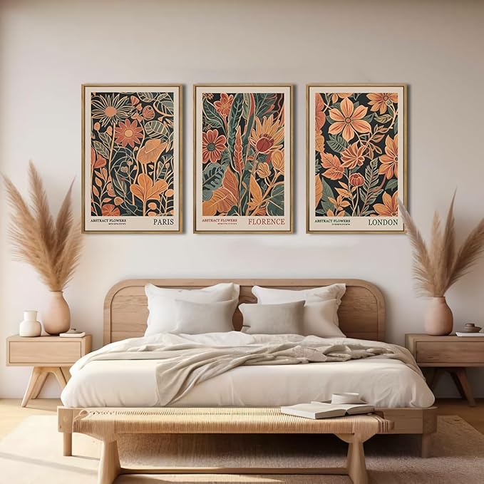 ANHUIB Floral Wall Art 16x24 Inch Large Vintage Botanical Wall Decor Retro Floral Blossom Paintings Modern Plant Art Prints Set of 3 for Living Room Bedroom Office
