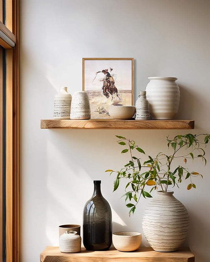 KBKBART Vintage Framed Canvas Wall Art, Western Cowboy Art Prints Southwestern Artwork Prints Farmhouse Wall Decor for Western Bedroom Bathroom Decor (8"x10")