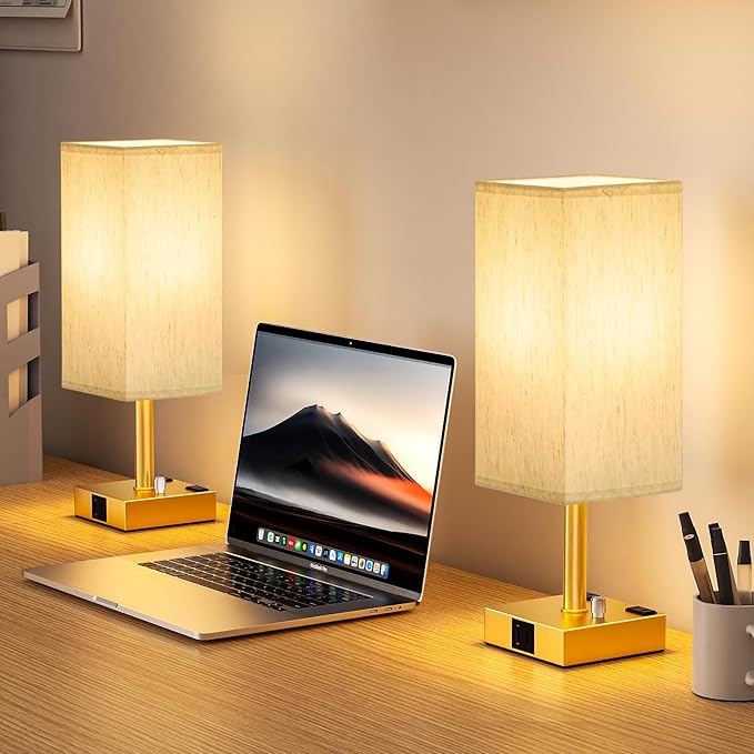 aooshine Gold Fully Dimmable Nightstand Lamps