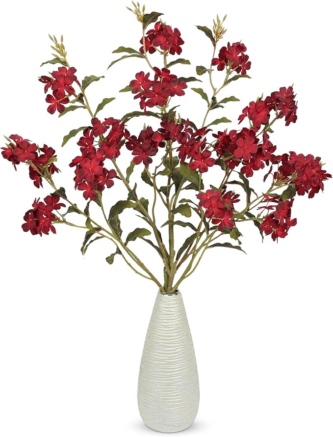 Briful Fall Artificial Hydrangea Flower Stems, 33.5" Silk Blossom Sprays with Bendable Stems, Set of 3 Faux Floral Branches for Tall Vase Arrangements, Burgundy