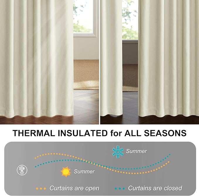 StangH Beige Blackout Curtains Back Tab Velvet Chenille Curtains Heavy Thick Thermal Insulated Privacy Window Drapes for Nursery Bedroom/Living Room Dividers, W52 x L84, 2 Panels