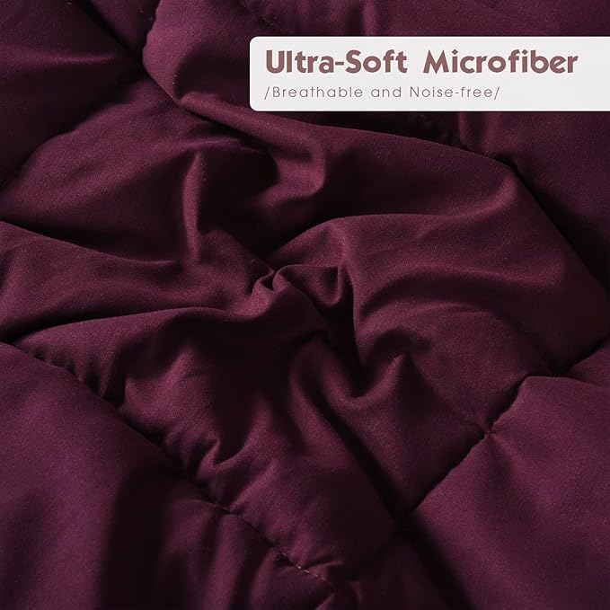 HIG 3pc Plum King Size Comforter Set - All Season Reversible Down Alternative Comforter with Two Shams - Quilted Duvet Insert with Corner Tabs - Box Stitched - Breathable, Soft, Fluffy