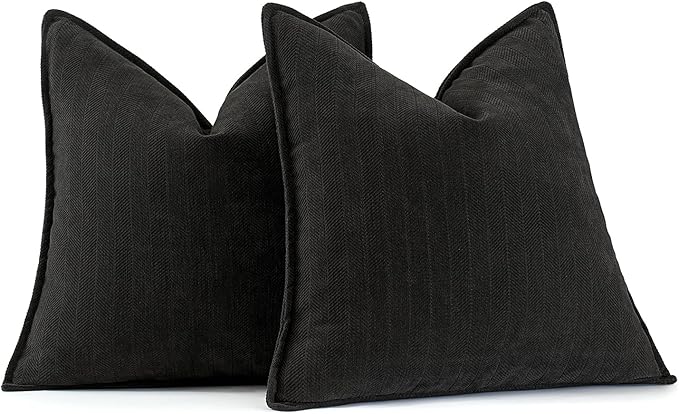 MIULEE Pack of 2 Black Decorative Pillow Covers 26x26 Inch Soft Chenille Luxurious Couch Throw Pillows Farmhouse Cushion Covers Euro Shams with Elegant Design for Sofa Bedroom Living Room Home Decor