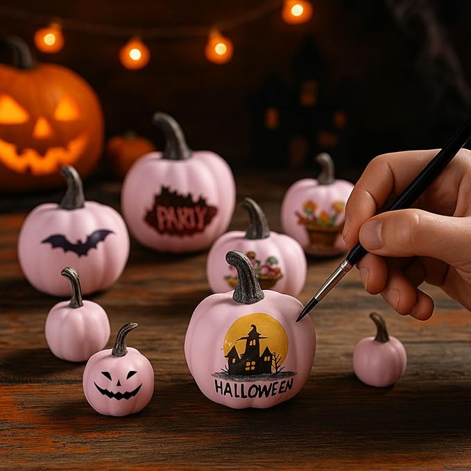 DomeStar 18PCS Assorted Pink Foam Pumpkins for Decoration, Little Pink Artificial Pumpkins for Baby Shower Decorations Wedding & Thanksgiving Farmhouse Table