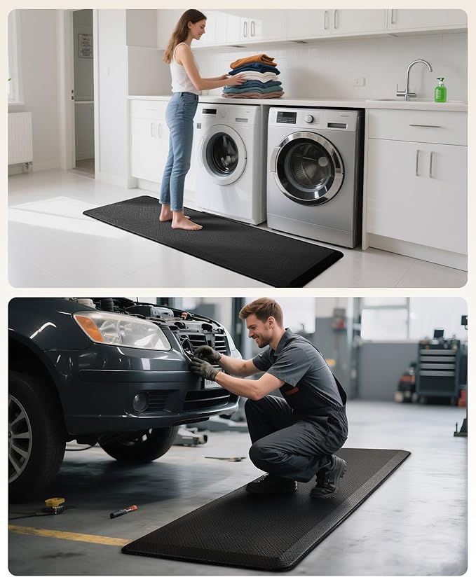 Ophanie Kitchen Mats for Floor, 3/4 Inch Thick Kitchen Rugs, 24 x 70 Anti Fatigue Standing Cushioned Mat, Waterproof,Comfort Ergonomic Mat for Office, Home, Sink, Black Non-Slip Bottom