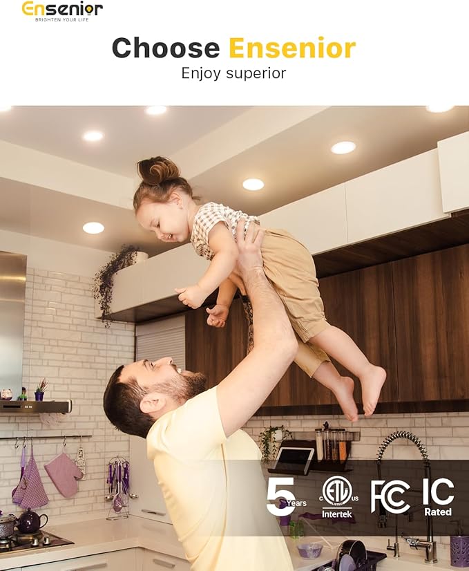 Ensenior 12 Pack 8 Inch LED Recessed Ceiling Light, Dimmable, 2700K-5000K 5CCT, 1600LM 18W 120V, High Brightness Canless Wafer Downlight - ETL&FCC&IC