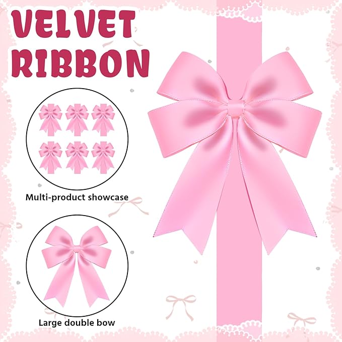 WILLBOND 6 Pieces Pink Christmas Cabinet Ribbons Bows Large Pink Bow Christmas Door Kitchen Cabinet Ribbon Bows Locker for Xmas Holidays Party Decorations Supplies