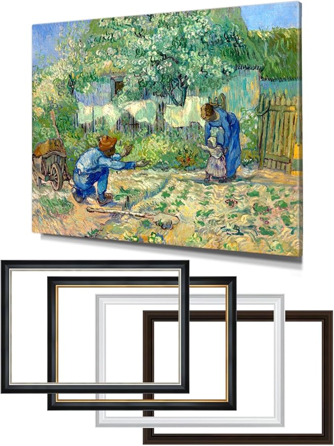 DECORARTS - First Steps, after Millet by Vincent Van Gogh Art Reproduction. Oversize Solid Wooden Frame Matching with Giclee Prints Canvas Wall Art. Total framed size: 43x35