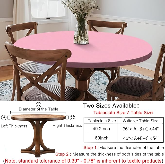 Fitted Pink Round Tablecloth for 36-44" Tables Waterproof Vinyl Mantel Redondo Para Mesa De 6 Sillas Accesorios Para Cocina Home Camping Sets Girls Birthday Party Desk Unique Decorations