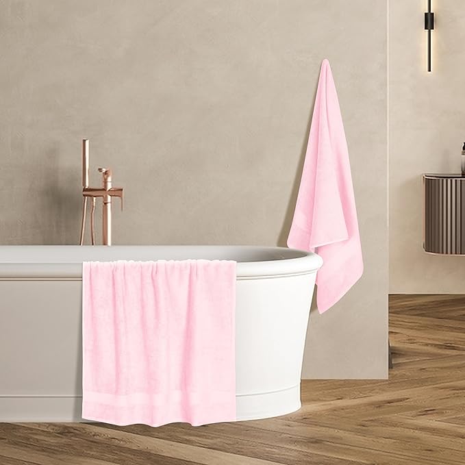 GLAMBURG Premium Cotton 4 Pack Bath Towel Set - 100% Pure Cotton - 4 Bath Towels 27x54 - Ideal for Everyday use - Ultra Soft & Highly Absorbent - Pink