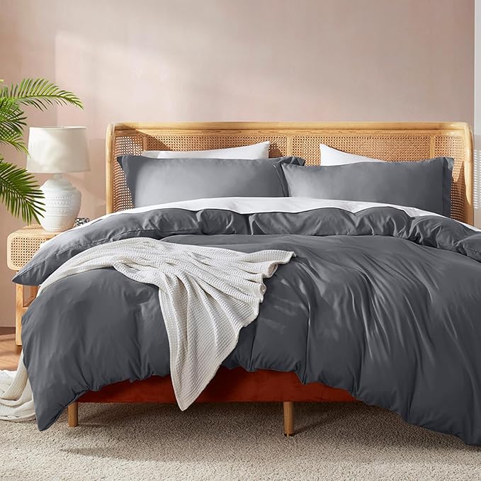 Nestl King Duvet Cover Set with Comforter Insert - Dark Grey 4 Piece 104x90 Duvet Cover & 2 Pillow Shams with White Quilted Down Alternative Comforter, Ultra Soft, All Season