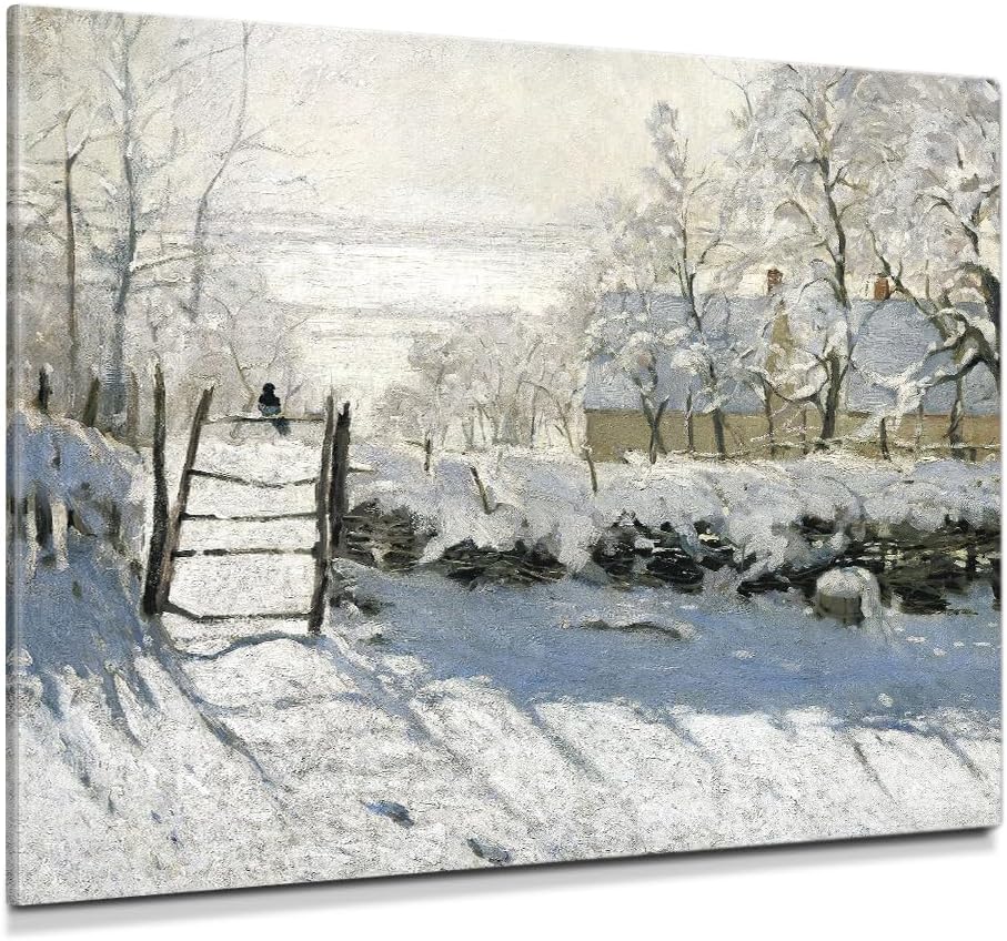DECORARTS - The Magpie by Claude Monet, Museum-Quality Giclee Canvas Print, Wall Art Reproduction, 40" W x 30" H, Made in USA