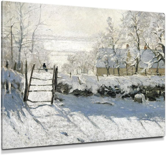 DECORARTS - The Magpie by Claude Monet, Museum-Quality Giclee Canvas Print, Wall Art Reproduction, 40" W x 30" H, Made in USA