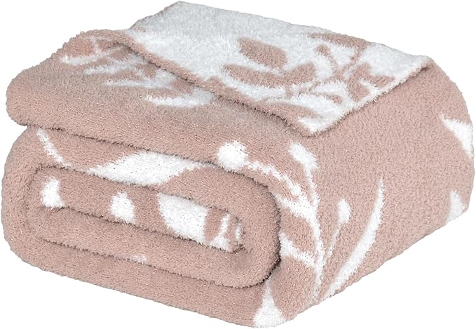 Leaf Pattern Throw Blanket Soft Cozy Spring Blanket for Bed, Couch, Sofa Lightweight Breathable Stylish Seasonal Home Decor Blanket Dusty Rose 60x80 Inches