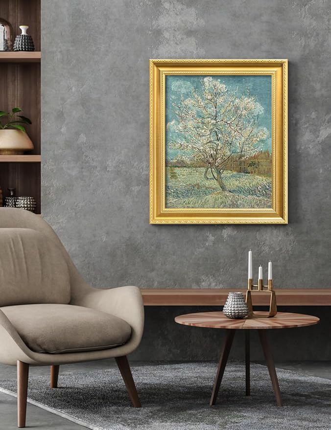 DECORARTS - The Pink Peach Tree by Vincent Van Gogh. Giclee Print on Acid-Free Canvas in Gold Solid Wood Frame. Picture Size: 16x20, Total Size: 24.75x20.75, Made in USA