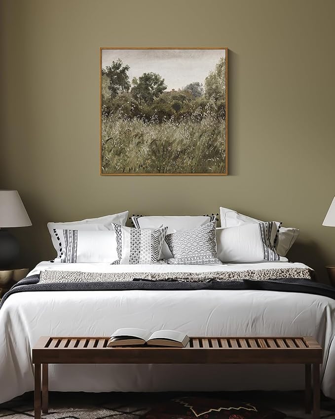 InSimSea Square Framed Canvas Wall Art, Large Decor Field of Oats Grassland Paintings, Nature Scenery Wall Pictures for Bedroom Living Room, Canvas Prints Vintage Country Decor 20"x20"