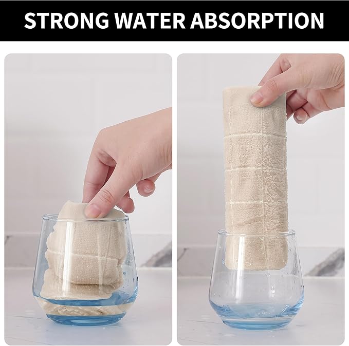 Homaxy 100% Cotton Terry Kitchen Towels(Beige, 13 x 28 inches), Checkered Designed, Soft and Super Absorbent Dish Towels, 4 Pack