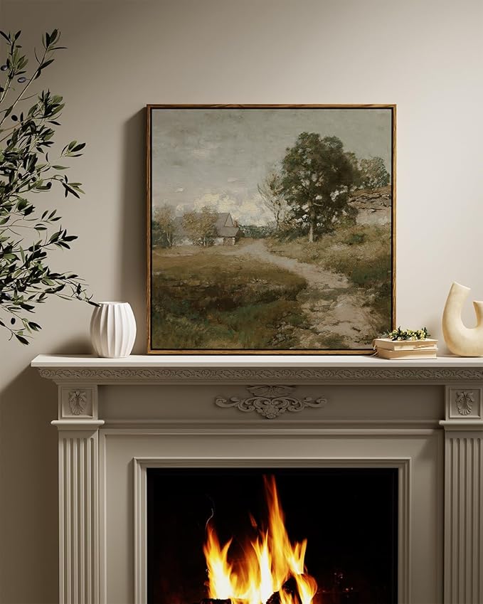 InSimSea Square Framed Canvas Wall Art, Large Decor Vintage Countryside Landscape Paintings, French Country Wall Pictures for Bedroom Bathroom, Canvas Prints Vintage Farmhouse Decor 24"x24"