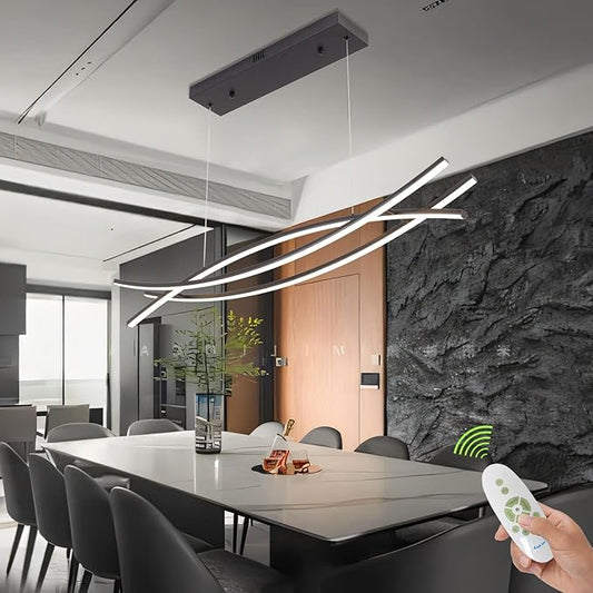Dimmable Pendant Light for Kitchen Island Lighting,47.24" Modern LED Chandelier, LED Pendant Light with Adjustable Height, Black Modern Kitchen Chandeliers for Kitchen Island, Dining Room with Remote