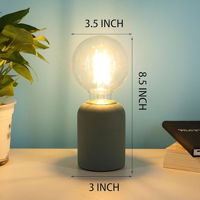 Mini Modern Blue Concrete Bedside Table Lamp, 3.5 x 3.5 x 8.5 Inch Nightstand Lamps, with Spherical Bulb Round Side Table Lamp for Bedroom Living Room Entryway Table Lamps