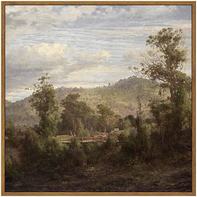 InSimSea Square Framed Canvas Wall Art, Vintage Nature Landscape Paintings, Retro Scenery Wall Pictures for Bedroom Bathroom Living Room, Canvas Prints Artwork, Home Decor 16"x16"