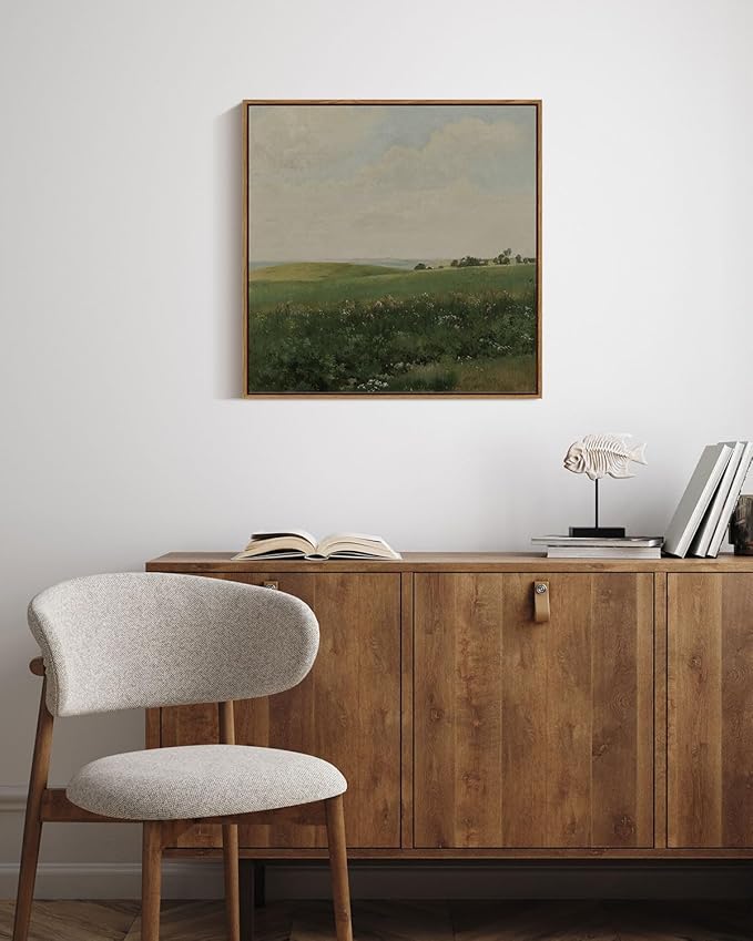 InSimSea Square Framed Canvas Wall Art, Farmhouse Decor Vintage Vast Grassland Paintings Prints, Desk Decor, Nature Scenery Wall Art for Living Room Bedroom, Bathroom Home Decor 16"x16"