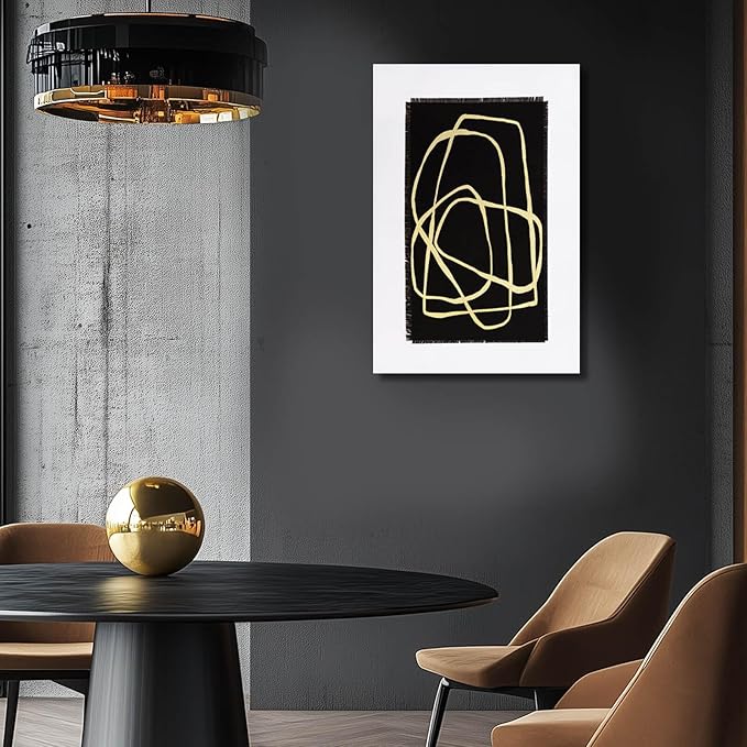 CHUDANHAO Minimalist Home Decor Black and Gold Canvas Painting Line Artwork Neutral Wall Art 24"x36" Bedroom Decorations Kitchen Art