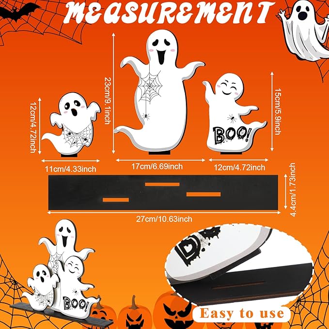 Halloween Ghost Table Decorations Cute Ghost Decor Indoor Halloween Wooden Table Centerpieces Farmhouse Boo Signs Tiered Tray Decor for Party Desk Home Living Room