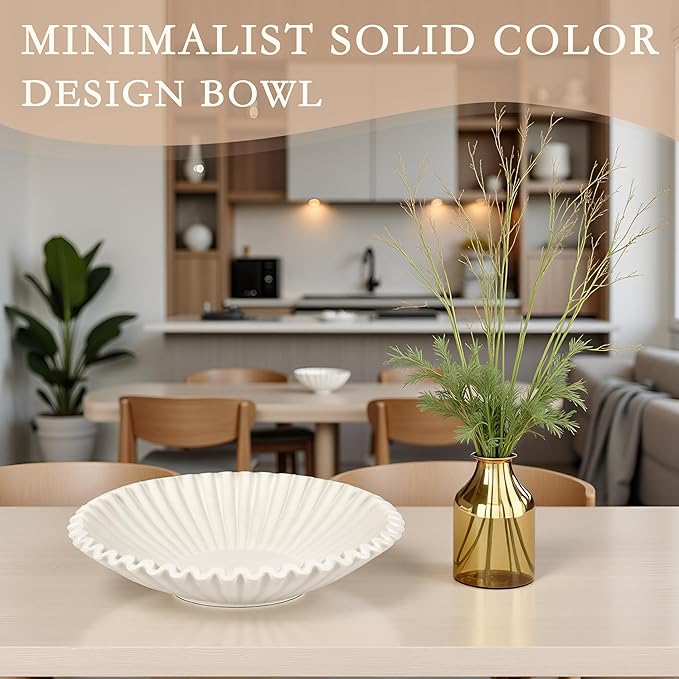 Elegant White Decorative Bowls for Home Decor, Modern Accent Pieces, Living Room, Dining Room, Table Centerpiece (White)