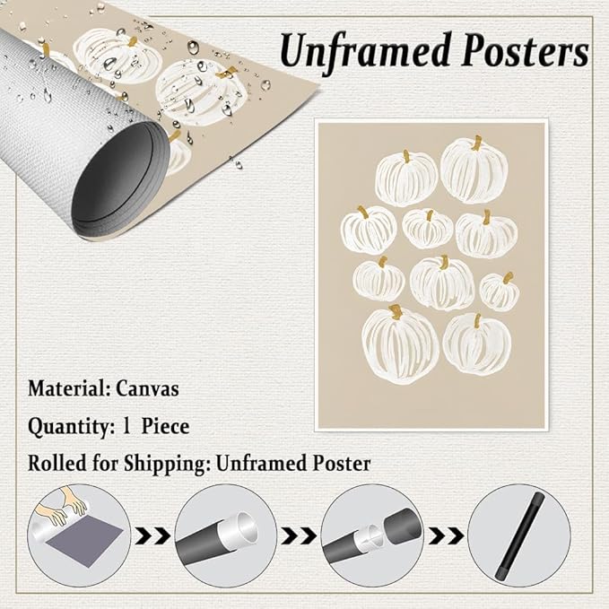 Neutral Pumpkin Painting Posters Modern Fall Canvas Print Wall Art, Beige Fall Decor Abstract Autumn Poster Halloween Decor 12x16"Unframed