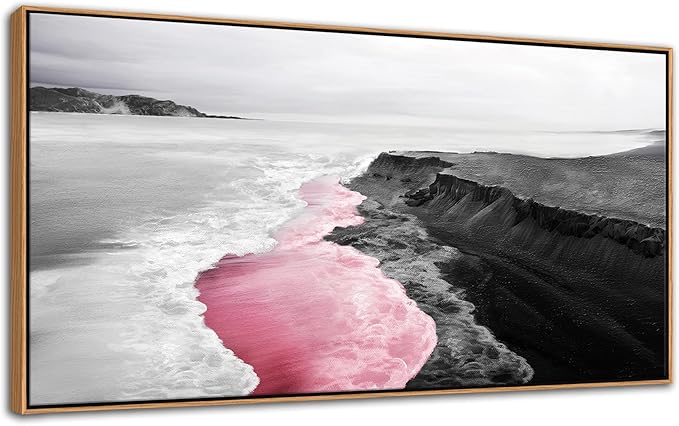 YCPRIMER Large Canvas Wall Decor for Living Room Wall Decoration in Wooden Frames for Office Decorative Paintings for Bedroom Black and White Sea Artwork Waves Wall Paintings