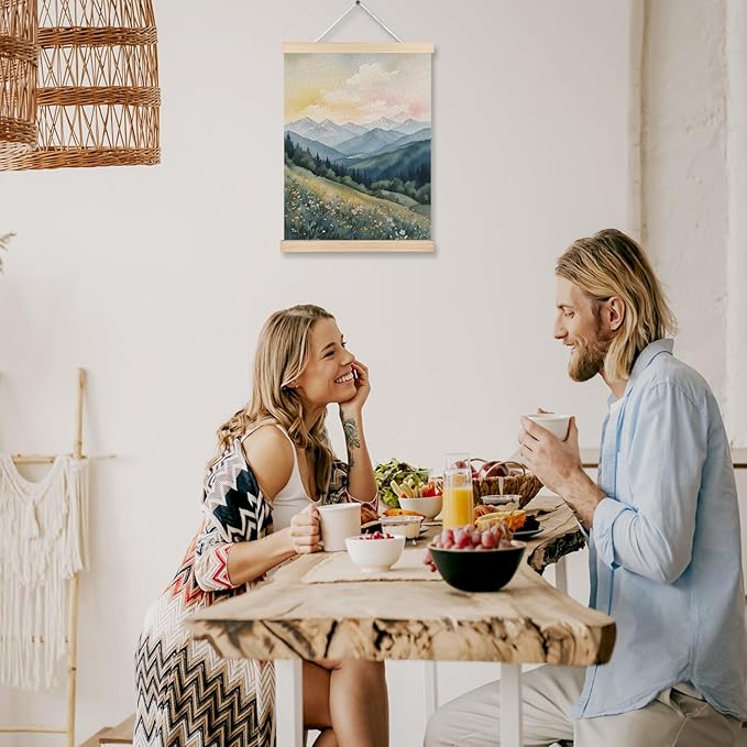 FITIE Abstract Wildflower Green Mountain Scenic Canvas Wall Art Poster, Nature Room Decor, Green Nature Forest Mountain Landscape Wall Decor Prints for Home Bedroom Living Room, 12x16 Inches