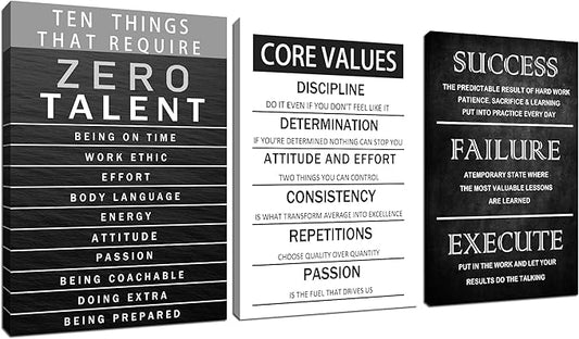Core Values Poster Inspirational Office Quotes Wall Decor Motivational Canvas Wall Art Zero Talent Picture Poster Print Painting Modern Home Bedroom Office Decor Framed and Stretched [60''Wx 28''H]