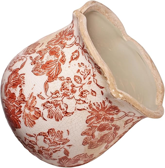 Ceramic Pots for Plants, Vintage Plant Pot with Drainage Hole, 6.11in. Planter for Indoor Plants, Crackle Glaze Finish Flower Pot, Perfect Tuscan Ceramic Planter for Gardening, Red Flower