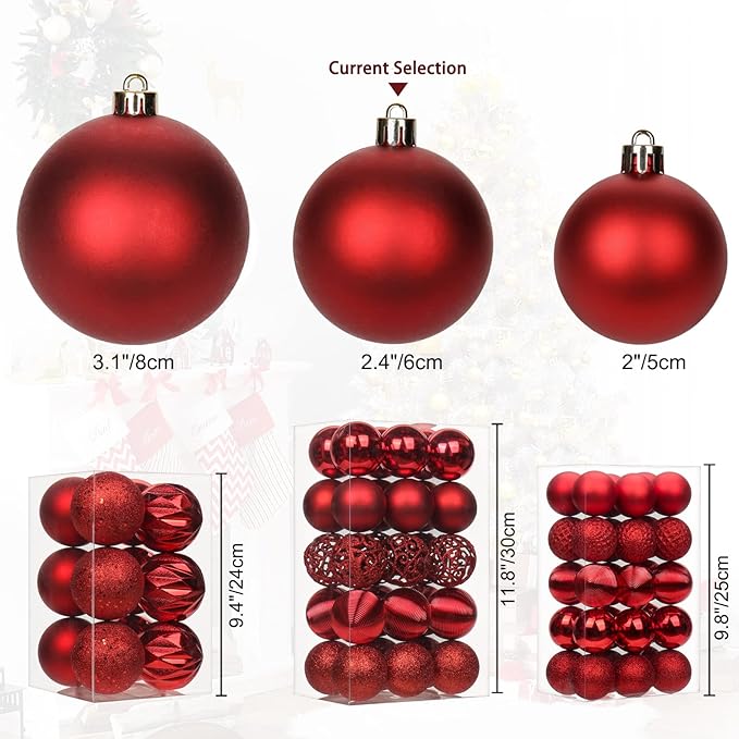 30PCS 2.36" Christmas Ball Ornaments Shatterproof Red Christmas Tree Decorations Xmas Tree Balls Halloween Ornaments Décor