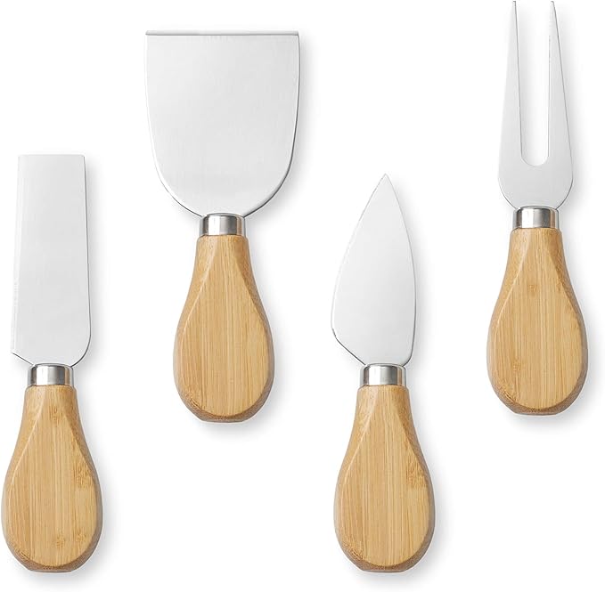 Casafield Bamboo Cheese Board Gift Set, Charcuterie Board Serving Platter with Stainless Steel Knives for Entertaining, Birthdays, Weddings