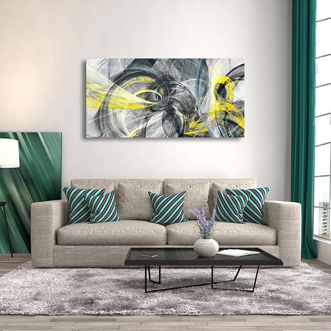 Yellow and Black Abstract Pictures Canvas Wall Art for Living room Bedroom Wall Decor,Smart Line Wall Art Print Paitnings for home Decor,Morden Artwork An Inspirational Picture Full of Imagination