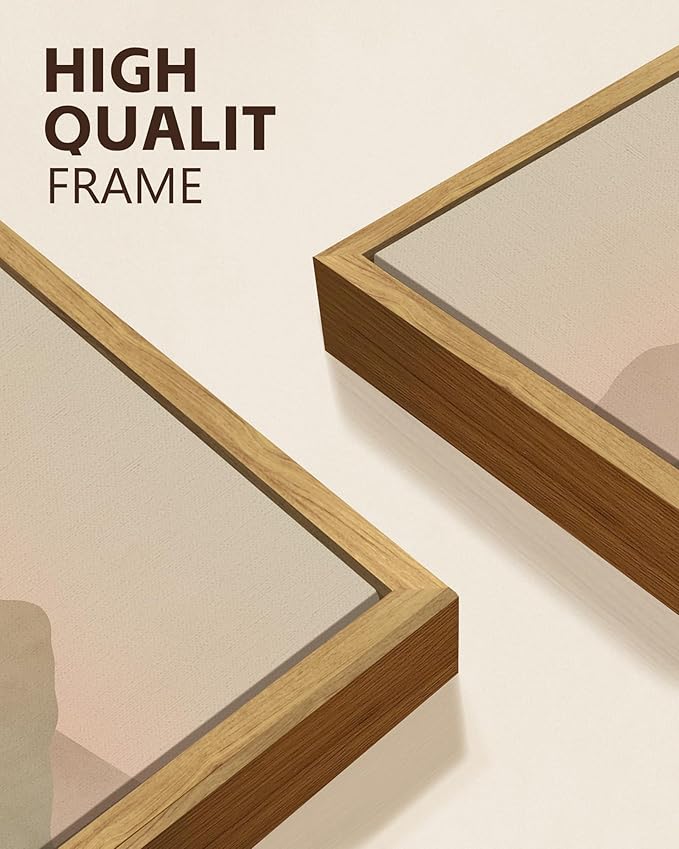 KUVIOKE Vintage Landscape Framed Wall Art Mountain Range Wall Decor Ink Wash Watercolor Nature Laker Sun Rises Prints Bedroom Living Dining Room Ready to Hang 12x16in (Natural Framed)