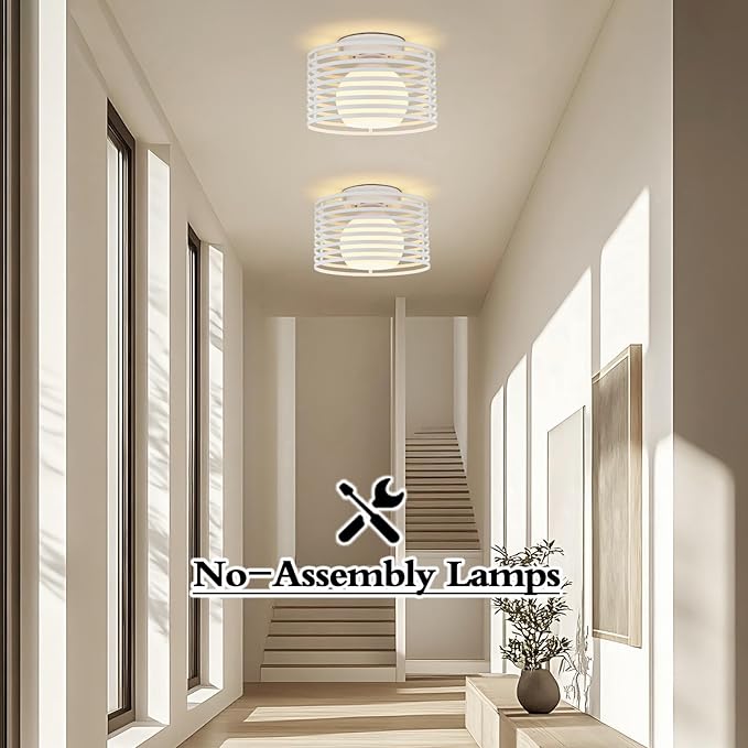 Modern Industrial Frosted White Small Semi Flush Mount Ceiling Light Fixture,Close to Ceiling Lamp Lighting Fixture With Milk Glass Cover,for Closet Hallway Bathroom Foyer Entryway Pantry Laundry room