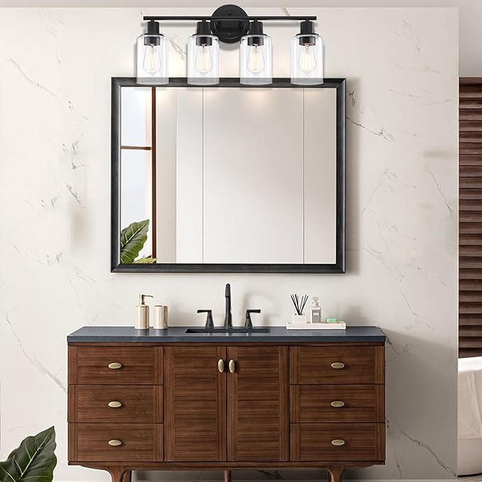 4-Light Bathroom Light Fixture Over Mirror Black 4-Light Vanity Light Fixture for Bathroom Vanity Black Wall Sconce Over Sink