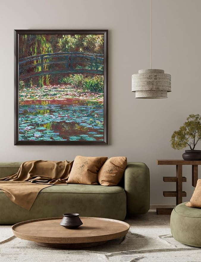 DECORARTS - Claude Monet Water Lily Pond, Large Framed Wall Art, Canvas Size 28x35, Outer Dimensions Larger With Customizable Solid Wood Frames, Giclee Canvas Print, Made in USA