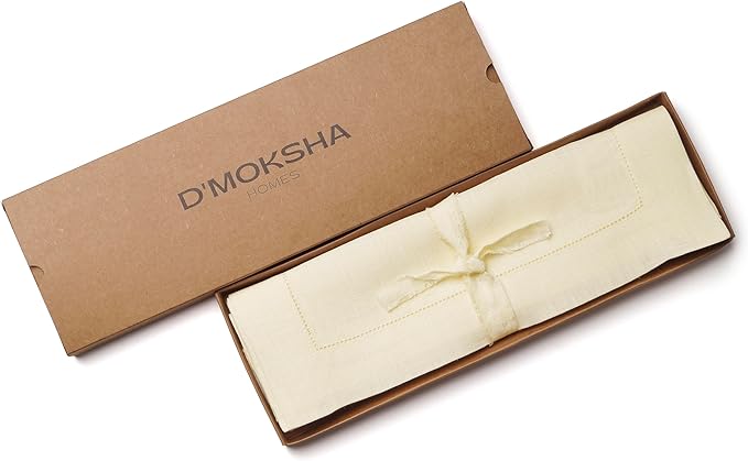 D'Moksha Homes Cream Linen Cloth Placemats Set of 4-100% Pure Linen Hemstitch Placemats 14 x 19 Inch - Classic Hemstitch Table Place Mats for Fall, Halloween - Handcrafted and Machine Washable