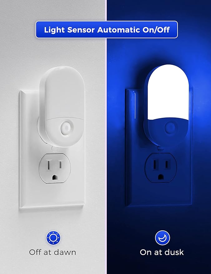 Blue Night Light, LOHAS Night Lights Plug into Wall[2 Pack], 0.6W LED Nightlight, Dusk to Dawn Sensor, 30/60LM Adjustable Brightness, Automatic Night Light for Kid, Bathroom, Nursery, Hallway