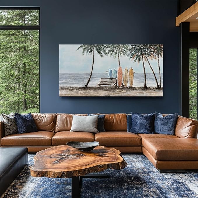 GAIDUOMAI Scenery Canvas Wall Decor Seaside Art Coconut Palm Picture for Bedroom Colorful Surfboard Poster for Dining Room Hallway Decor 29"x58"