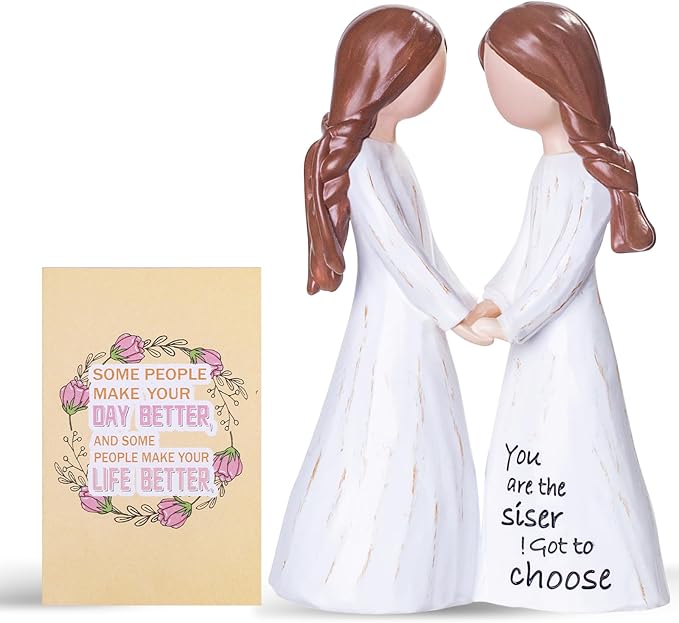 Bestfriend Gifts for Women & Besties, Hand-Painted Resin Sculpture of Two Sisters Holding Hands, Perfect Birthday or Special Occasion Gift