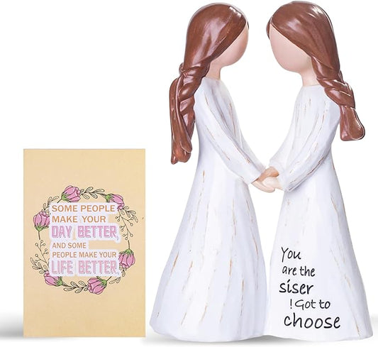 Bestfriend Gifts for Women & Besties, Hand-Painted Resin Sculpture of Two Sisters Holding Hands, Perfect Birthday or Special Occasion Gift